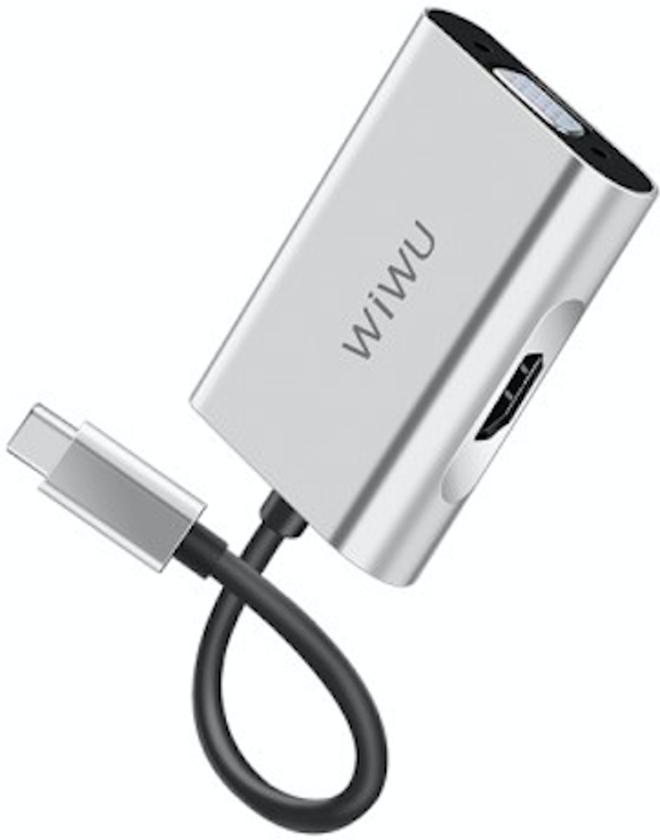 WIWU A20VH Type-C to HDMI Type-c to VGA Adapter,2in1 HDMI 4K 60HZ,VGA 1080P USB Type C Converter, for New Apple MacBook Pro, MacBook,Chromebook,DELL,HP,ASUS,All Type-c Computers - Zilver