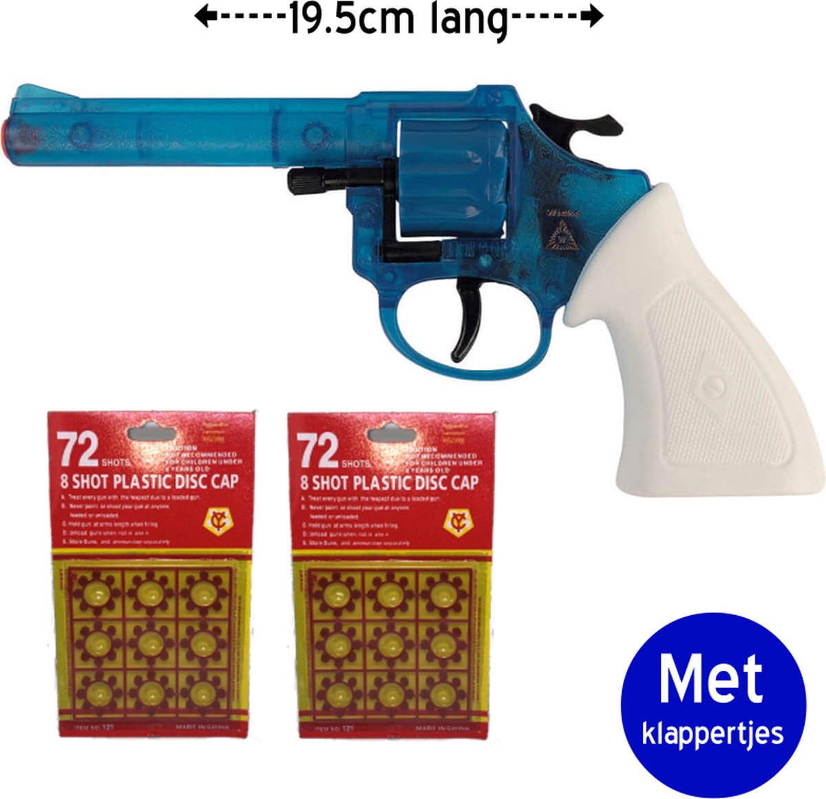 Ringo Cowboy 8 schots klappertjes pistool blauw met 144 shots klappertjes