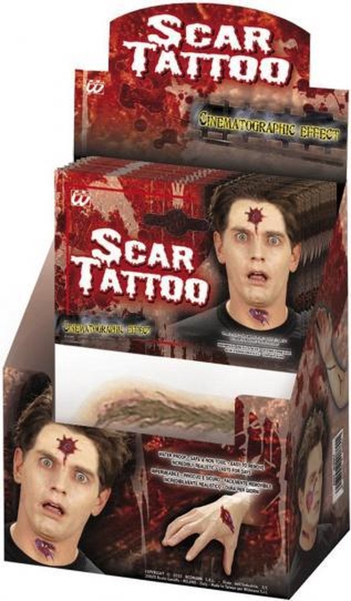 Set van 4x stuks tattoo littekens van wonden en littekens - Halloween verkleed accessoires