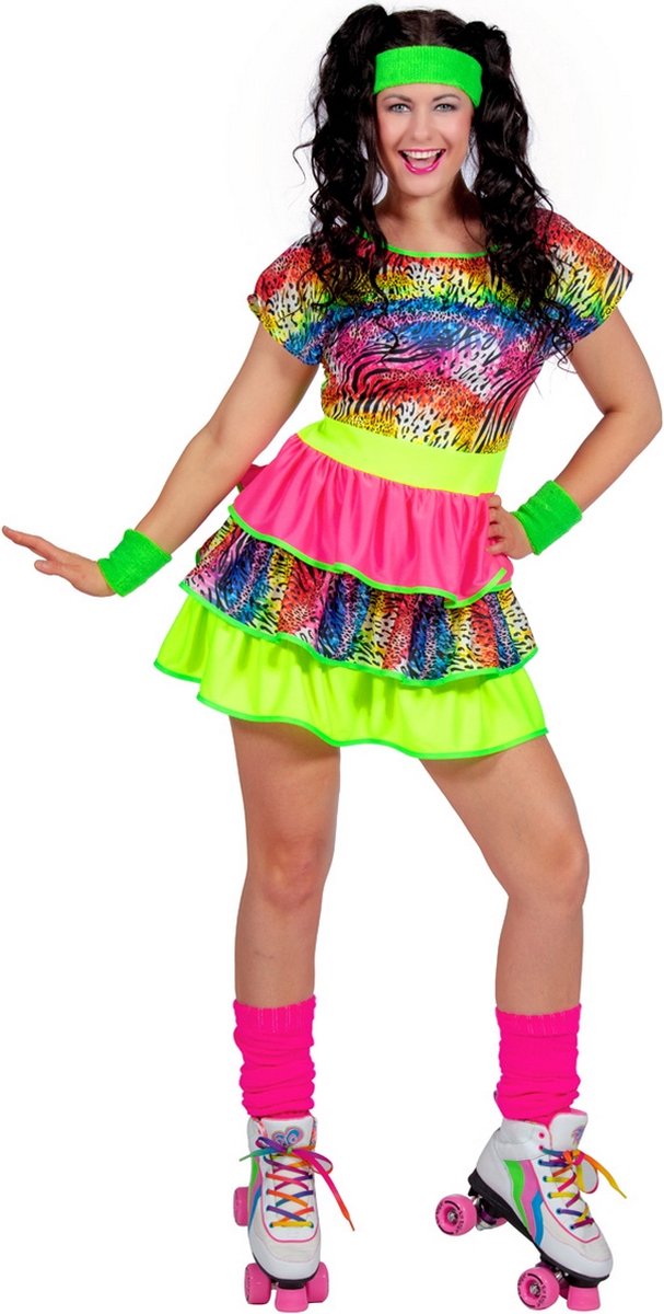 Jurk 80s Neon Tijgerprint Dames - Maat 46