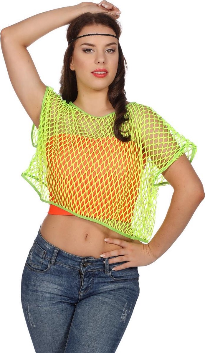 Netshirt neon groen met korte mouw voor dame