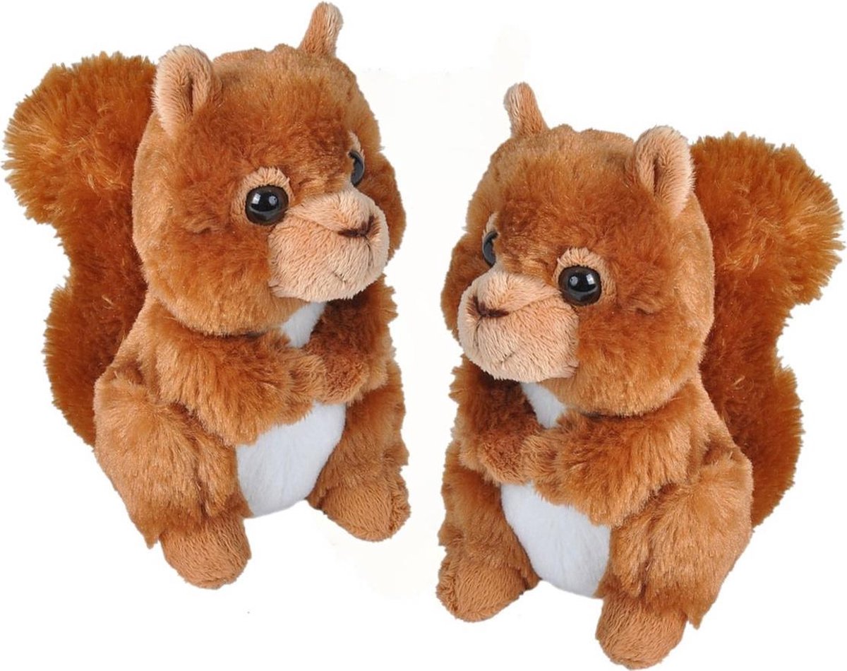 2x stuks pluche rode eekhoorn knuffel 18 cm - Eekhoorns bosdieren knuffels - Speelgoed voor kinderen