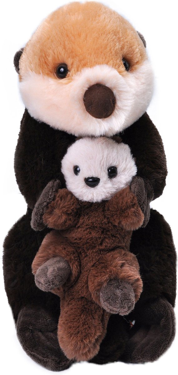 Pluche knuffel dieren familie zee otters 36 cm. Wildlife speelgoed beesten - Moeder met kind/baby setje