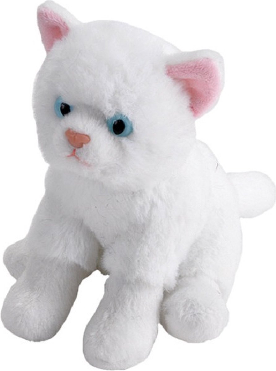 Pluche knuffel kat/poes wit van 13 cm - Speelgoed knuffelbeesten - Katten/poezen huisdieren