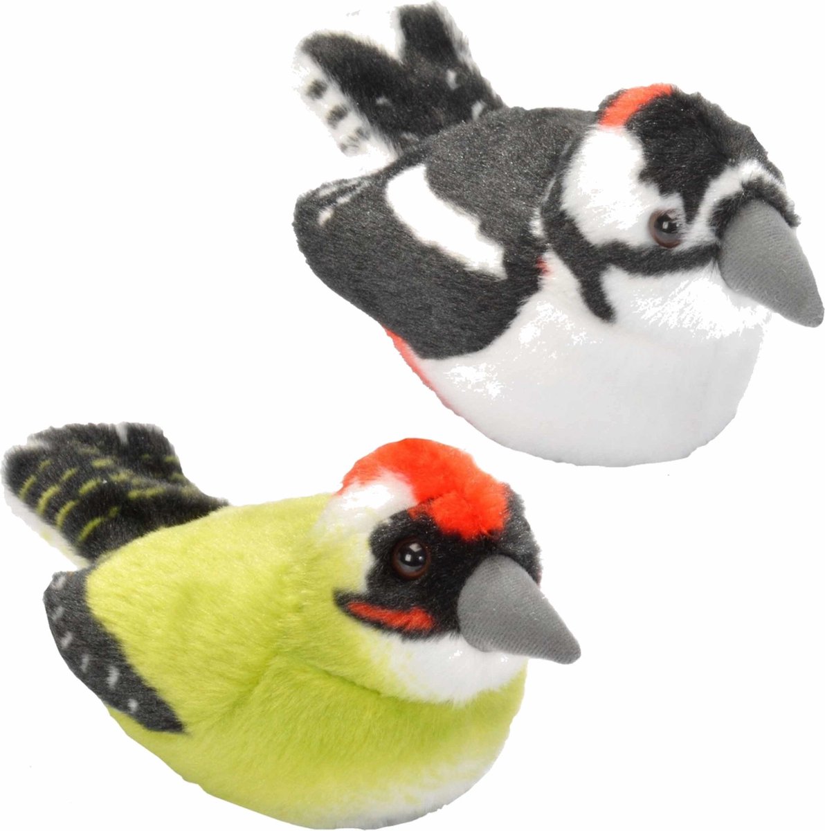 Set van 2x stuks pluche vogels knuffels van 14 cm met geluid