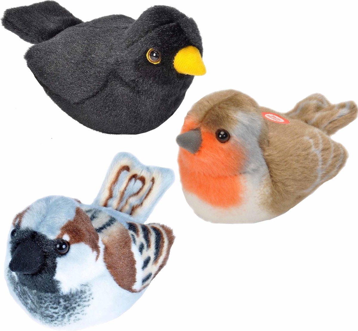 Set van 3x stuks pluche vogels knuffels van 14 cm met geluid