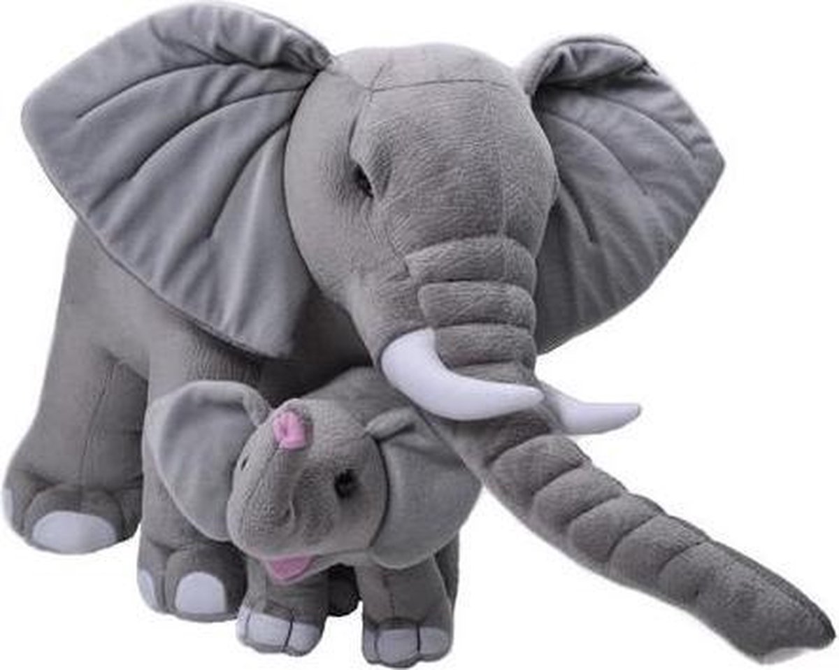 knuffel Olifant 40 cm junior pluche grijs 2-delig