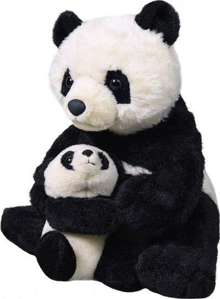 knuffel Panda 30 cm junior pluche zwart/wit 2-delig