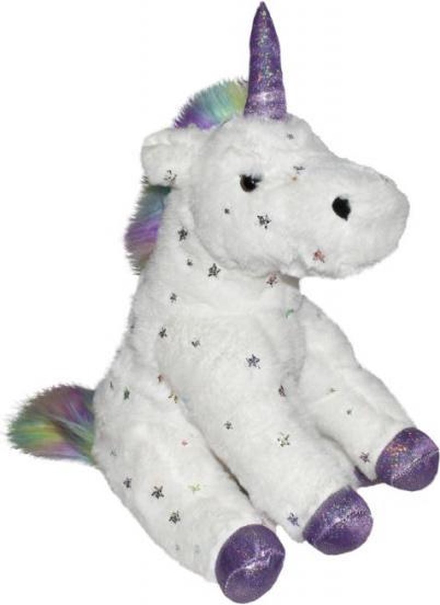 knuffel Unicorn junior 23 cm pluche wit/paars