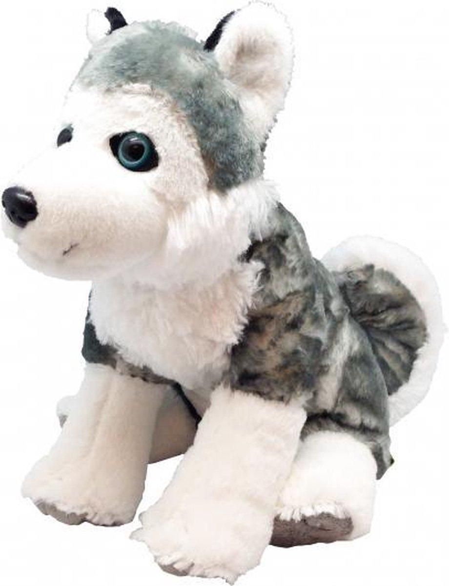 knuffel husky junior 30 cm pluche wit/grijs