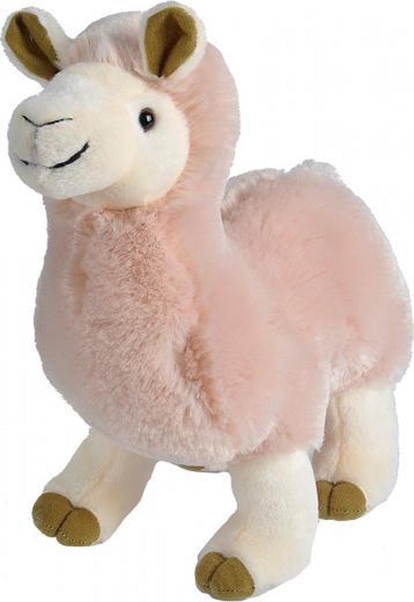 knuffel lama junior 38 cm pluche roze/beige/groen