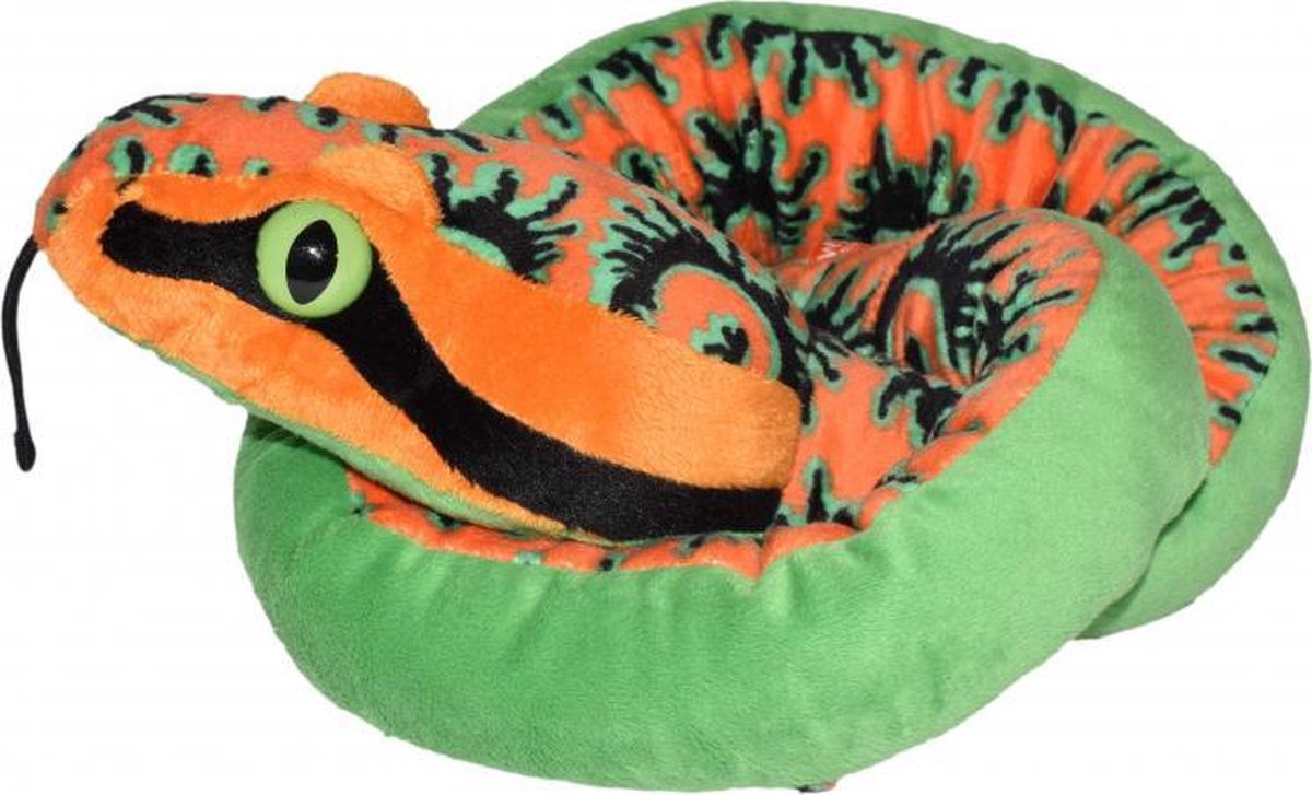 knuffel slang junior 137 cm pluche oranje/groen