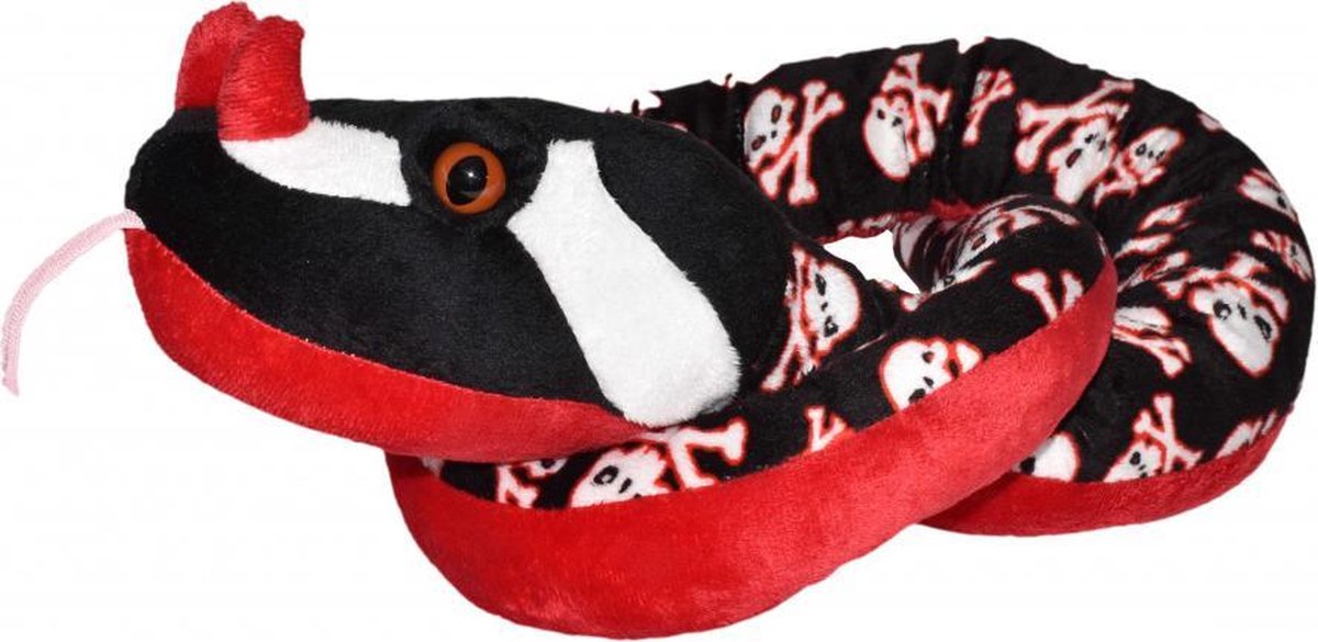 knuffel slang met doodshoofden 137 cm zwart/rood