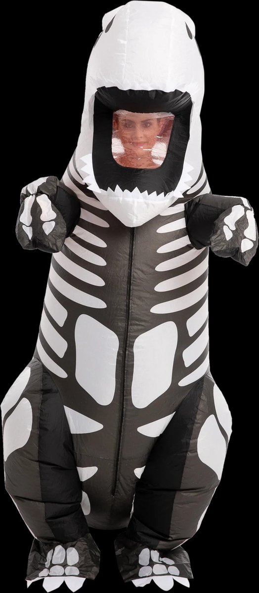 Halloween - Full Body Skeleton T-Rex - Volwassenen kostuum - zelf opblaasbaar