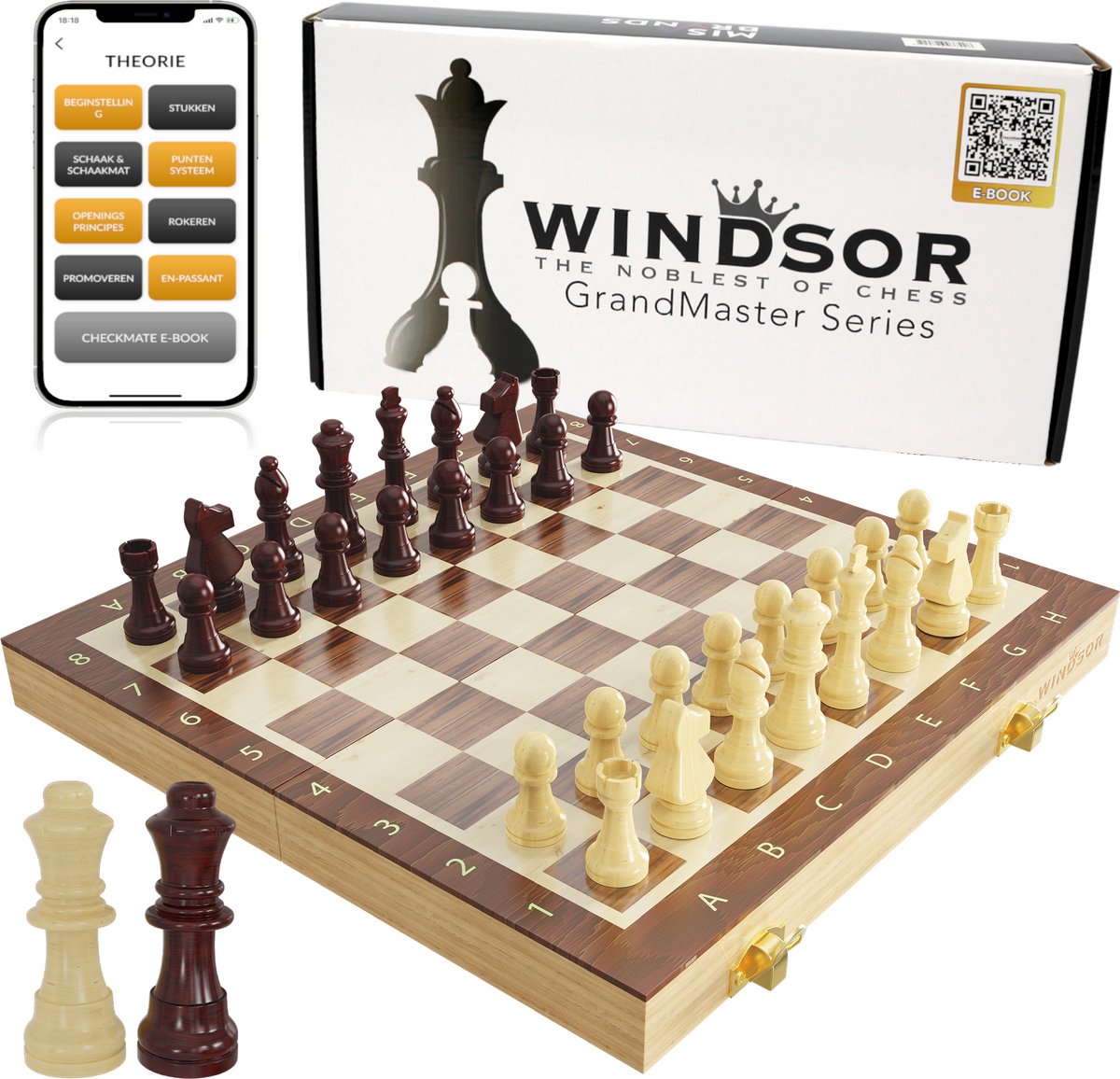   Schaakbord - met Schaakstukken - 30 cm - Annotaties - Schaakset - Magnetisch Schaakspel - Chess Set - Hout