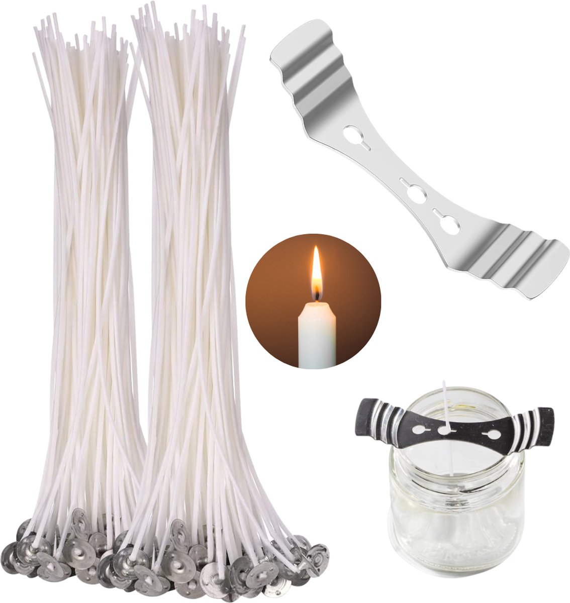  en & Lontenhouder - 100x Lont 20CM & 1x Lonten Houder van metaal - Zelf kaarsen maken