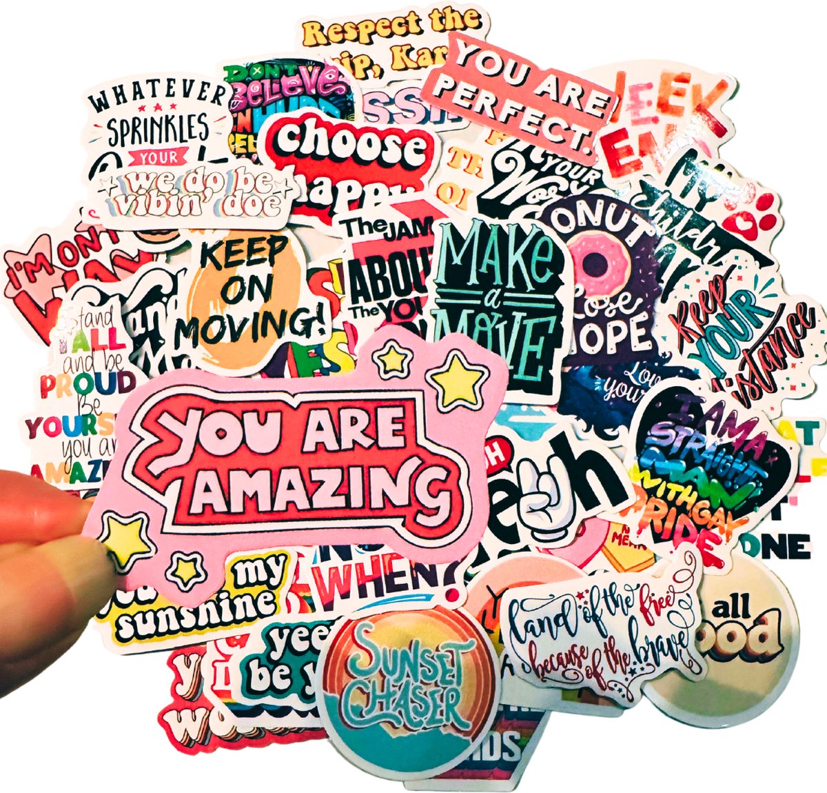 Sticker pack met 50 stickers met teksten en quotes in het Engels - Voor journal, laptop, agenda etc.