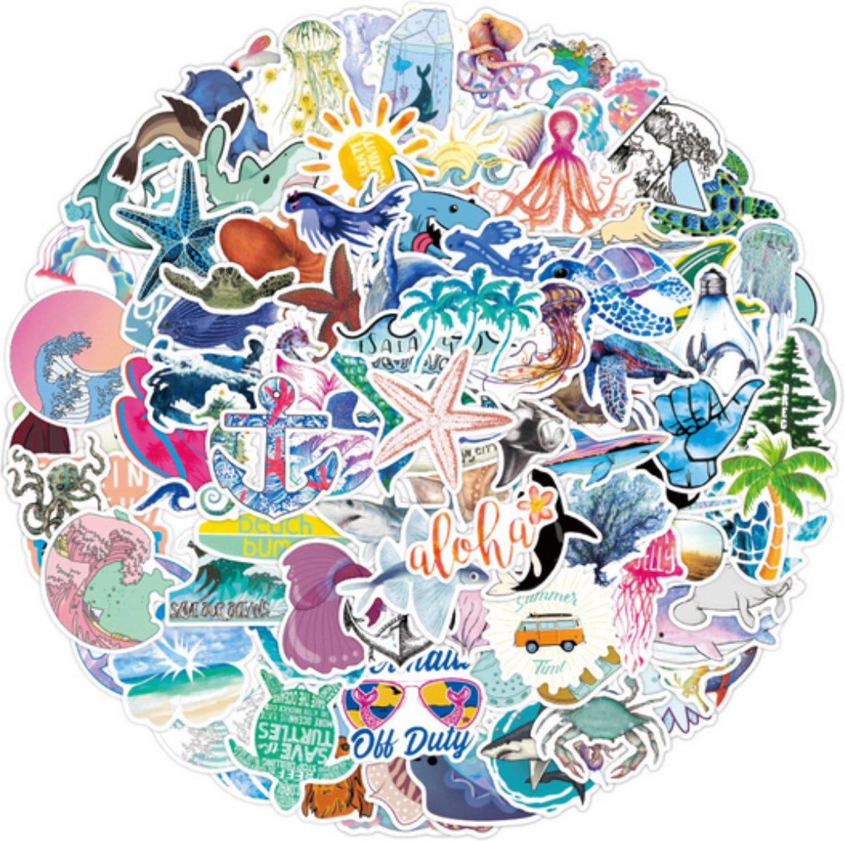 Winkrs - 100 stickers pastel oceaan/zee dieren/vissen - Stickers Voor laptop, muur, deur, koffer, schriften, etc.