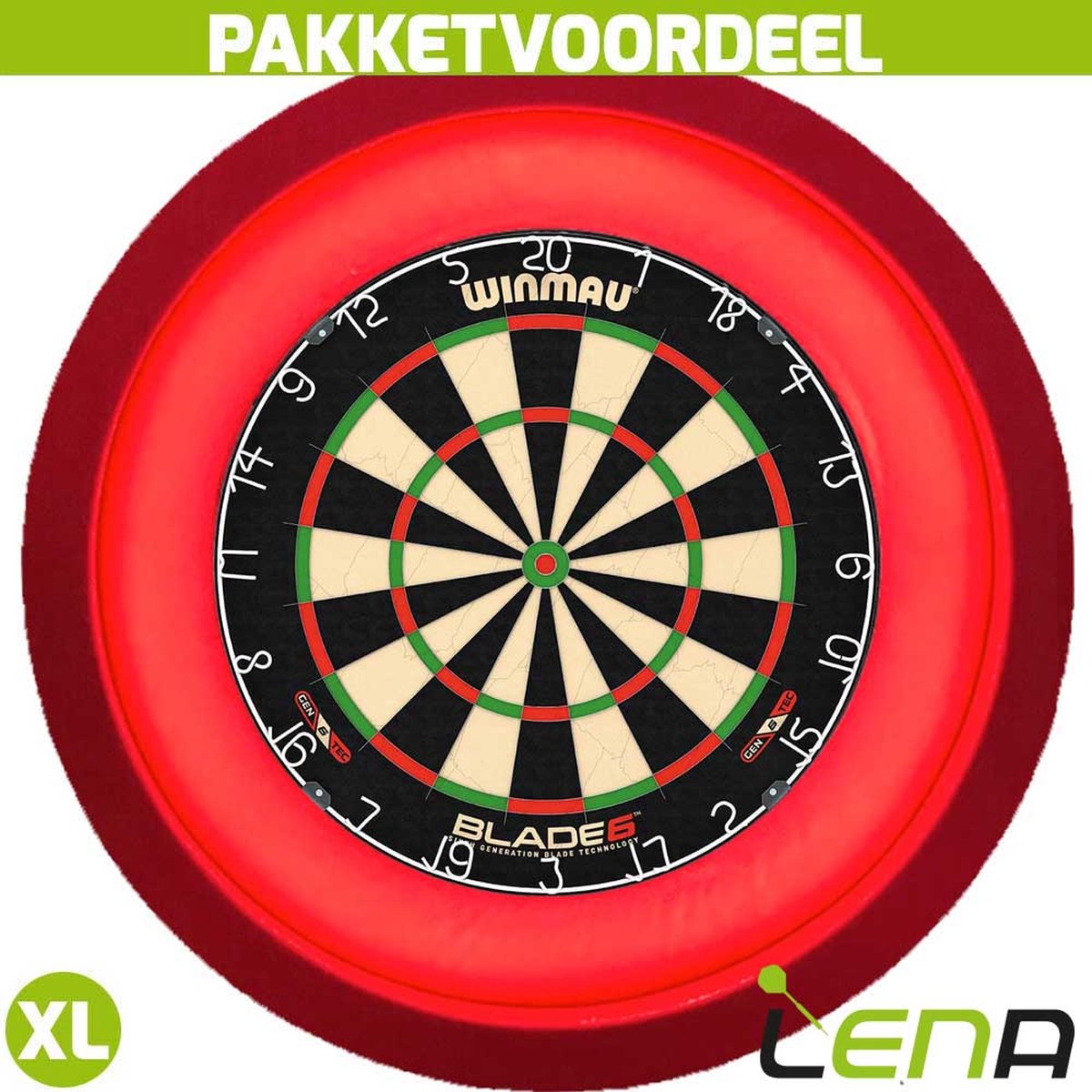 Winmau Blade 6 + Lena Dartbordverlichting Deluxe XL (Rood)