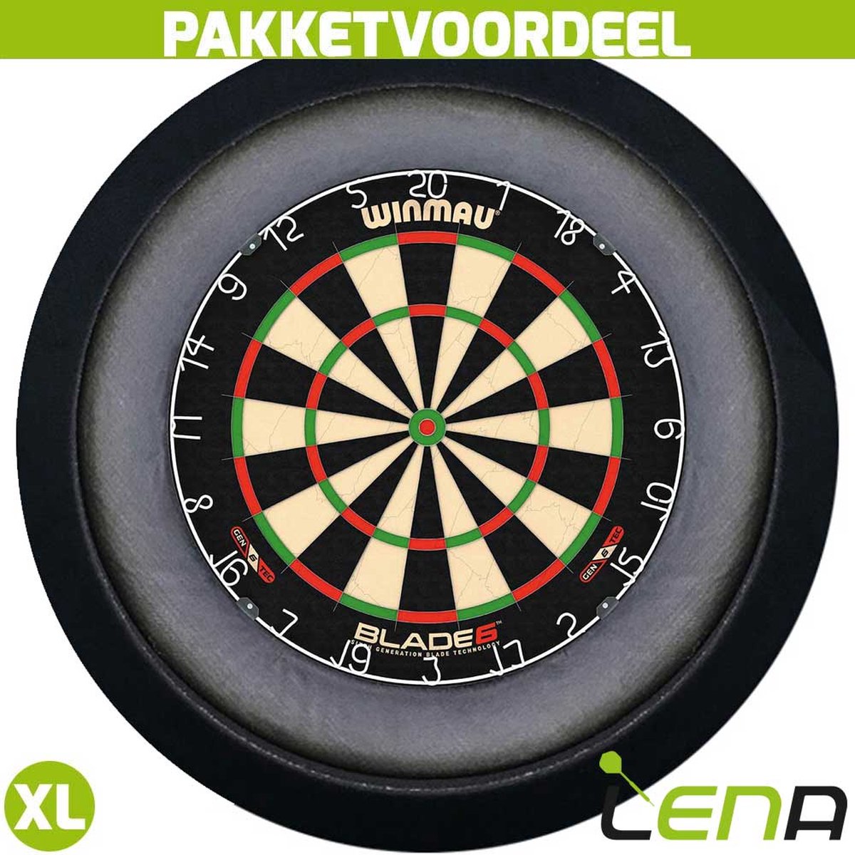 Winmau Blade 6 + Lena Dartbordverlichting Deluxe XL (Zwart)