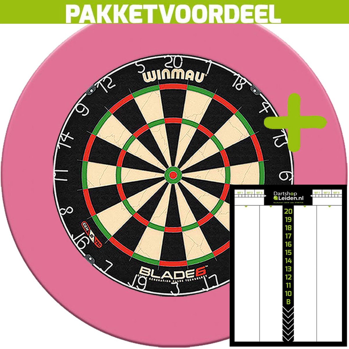 Winmau Blade 6 Dartbord + Rubberen Surround (Roze) + Dart Scorebord Deluxe (42*30)