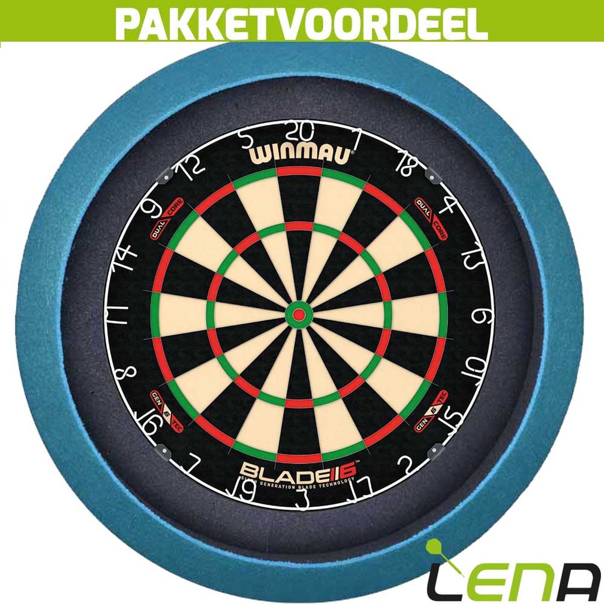 Winmau Blade 6 Dual Core + Lena Dartbordverlichting Basic (Aqua)