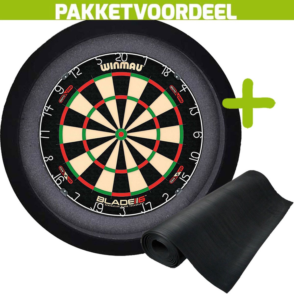 Winmau Blade 6 Dual Core + Rubberen Dartmat 120*300 + Dartbordverlichting Basic (Zwart)