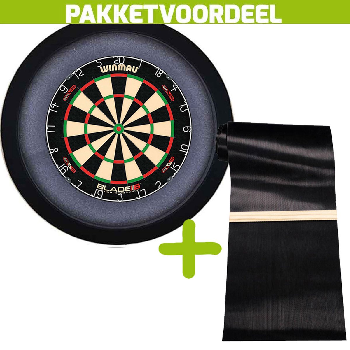 Winmau Blade 6 Dual Core + Rubberen Dartmat 120*300 incl oche + Dartbordverlichting Basic XL (Zwart)