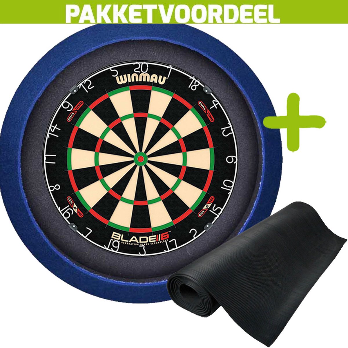 Winmau Blade 6 Dual Core + Rubberen Dartmat 60*300 + Dartbordverlichting Basic (Blauw)