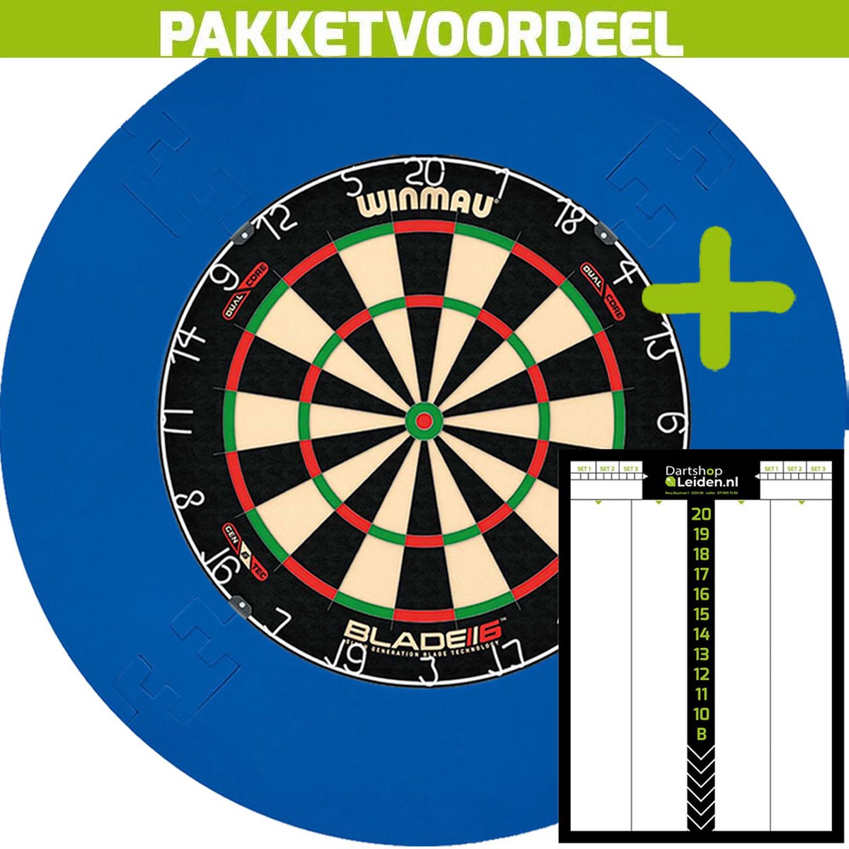 Winmau Blade 6 Dual Core Dartbord + EVA Surround (Blauw) + Dart Scorebord Deluxe (42*30)