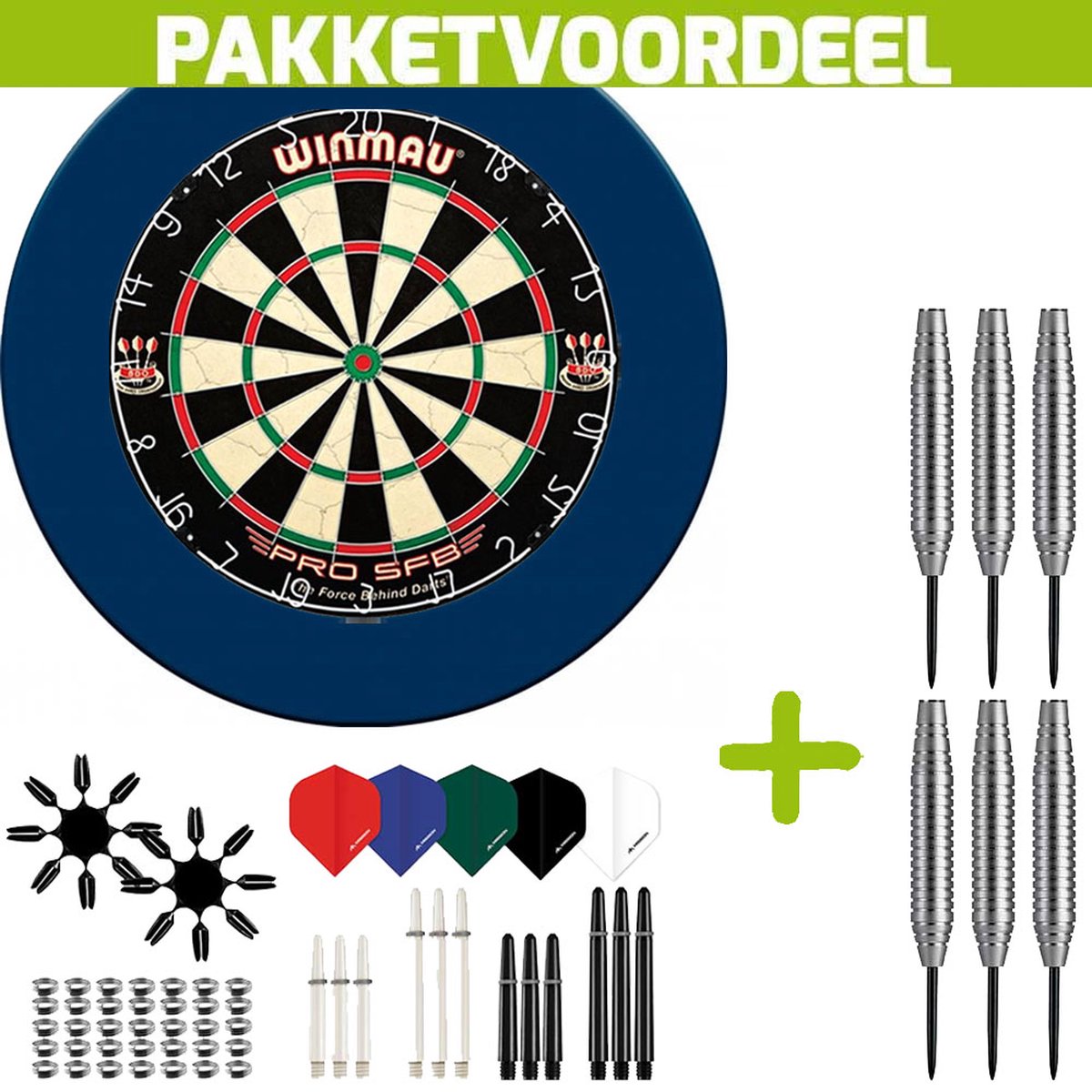 Winmau Pro SFB + Rubberen Surround (Blauw) + 90 Pieces Dartaccesoires