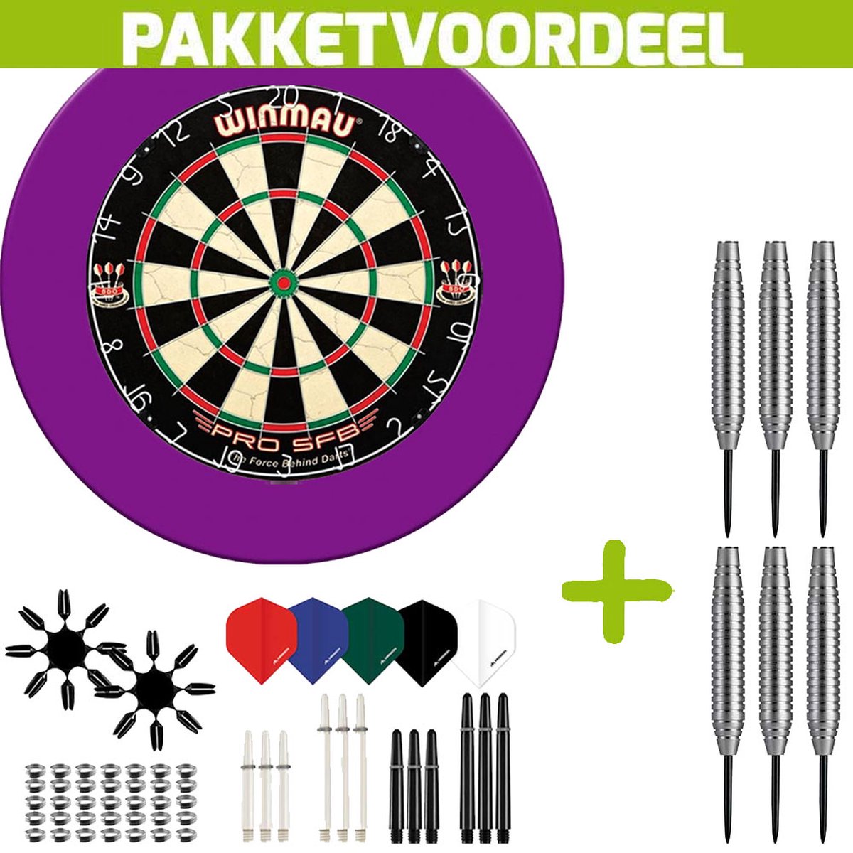 Winmau Pro SFB + Rubberen Surround (Paars) + 90 Pieces Dartaccesoires