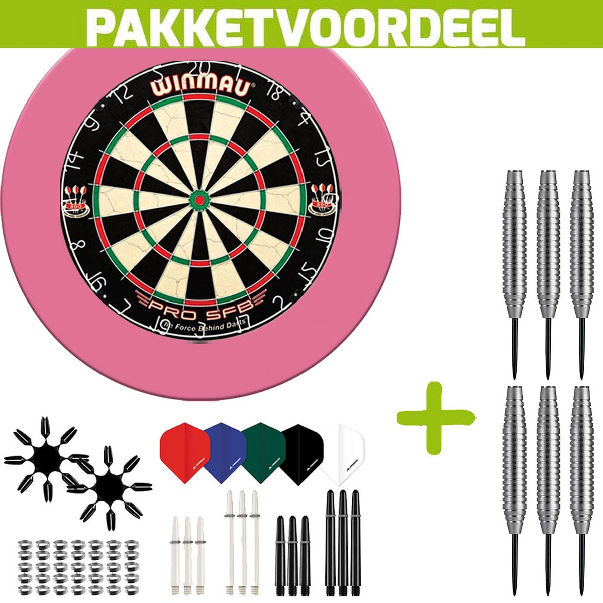 Winmau Pro SFB + Rubberen Surround (Roze) + 90 Pieces Dartaccesoires