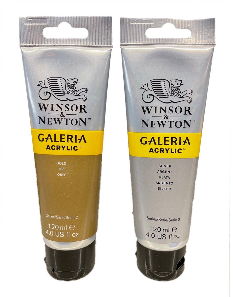 Set a 2 tubes W&N Galeria Acryl 120ml - Goud en Zilver