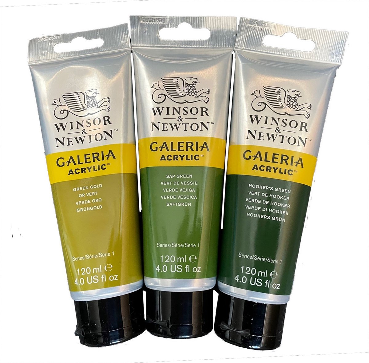 W&N Galeria Acryl 120ml - Set a 3 tubes  Green gold-Sap green- Hookers green