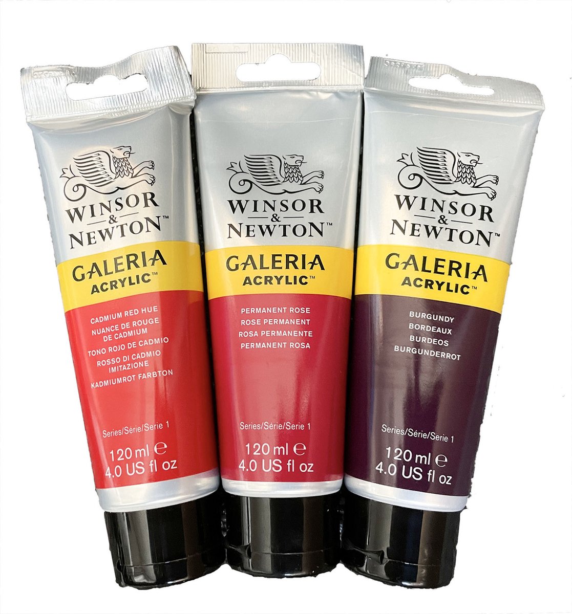 W&N Galeria Acryl 120ml - Set a 3 tubes  Permanent rose-Cadmium red hue-Burgundy