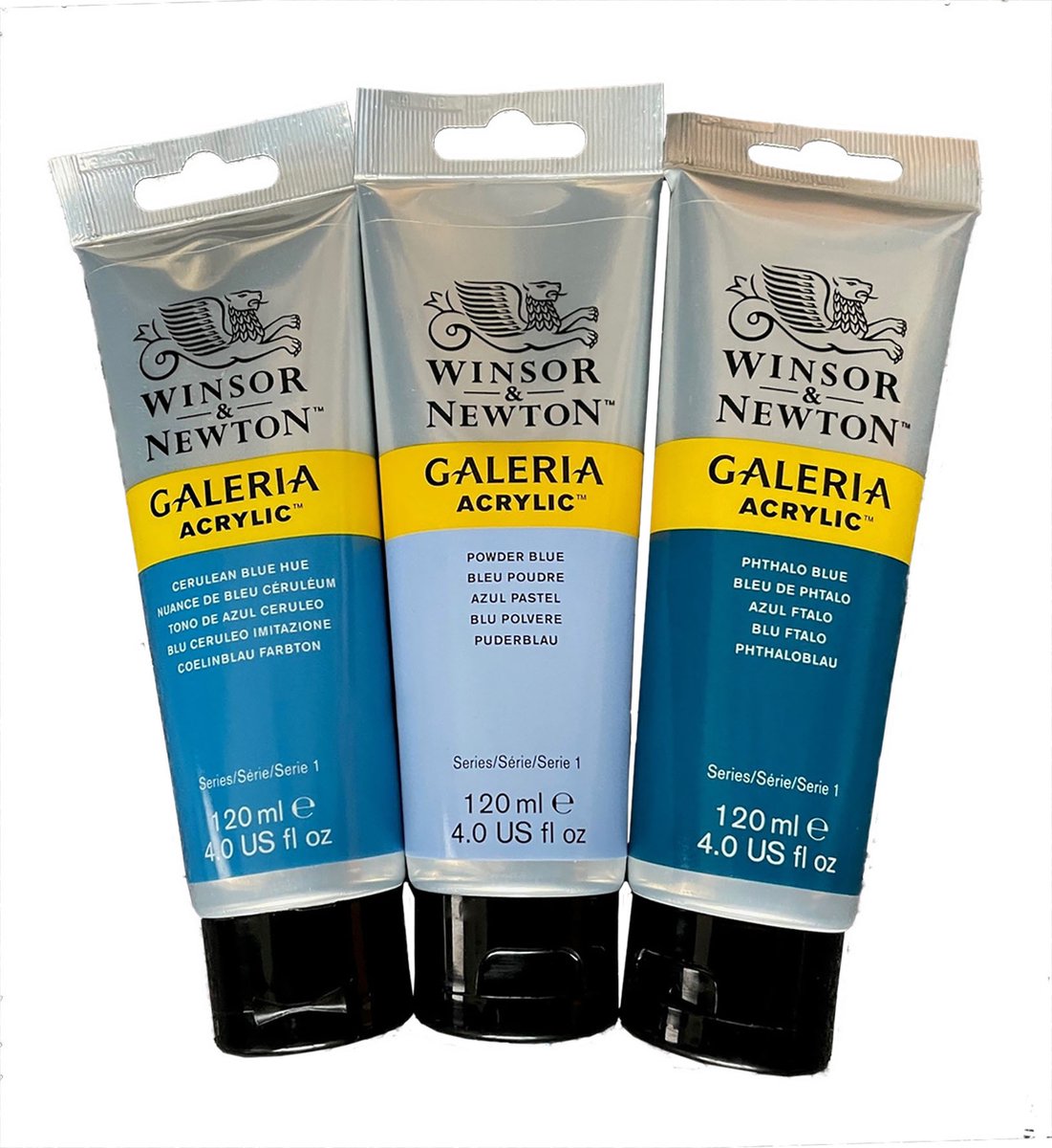 Winsor&Newton - Galeria Acryl 120ml - Set a 3 tubes - Powder blue-Cerulean blue hue-Phthalo bleu