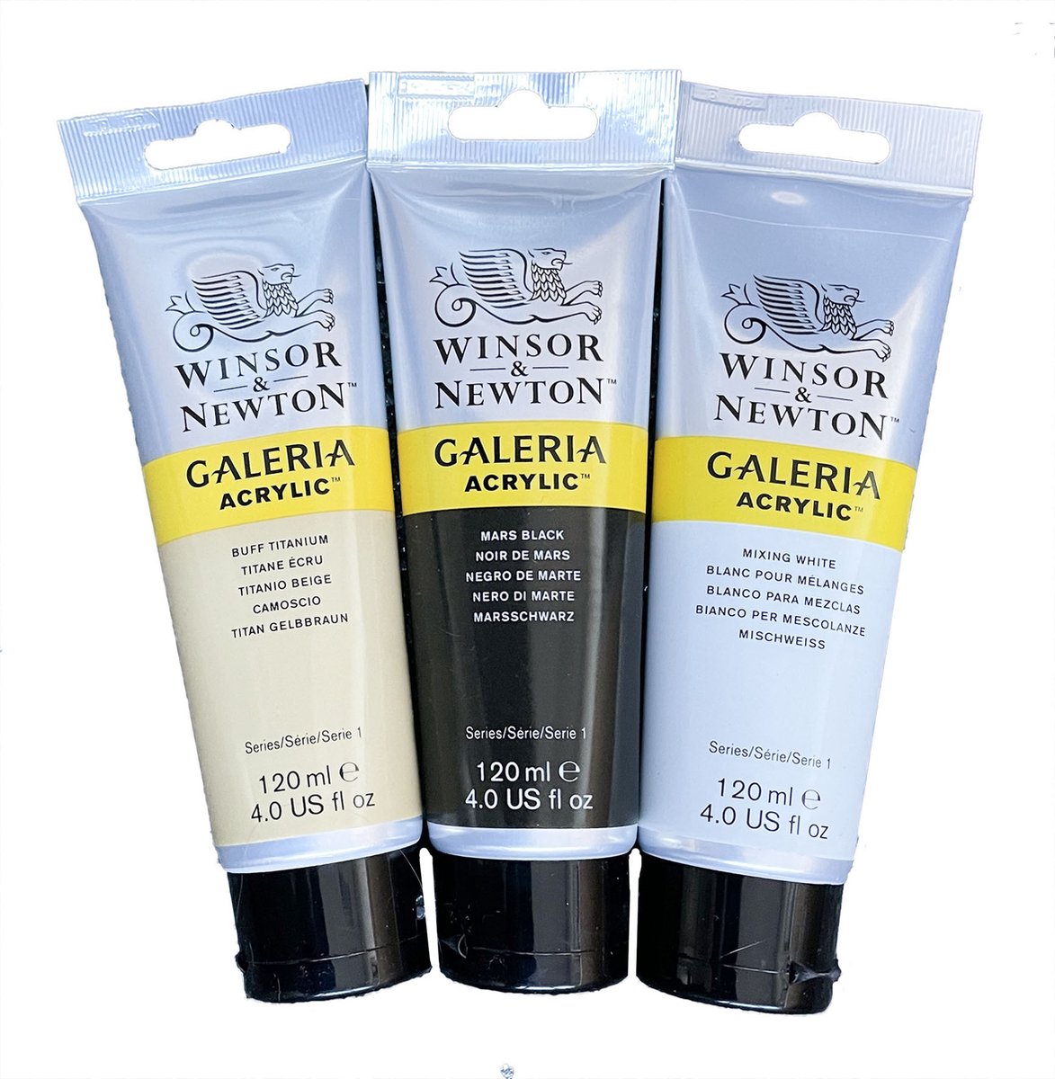 Winsor&Newton Galeria Acryl 120ml - Set a 3 tubes - Buff titanium-Mars black-Mixing white