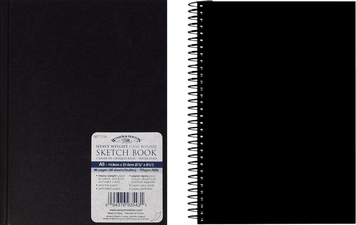 Winsor&Newton Sketsch Book / Set van 2 Schetsboeken waarvan 1 met Spiraal / A5 Formaat / 2 x 80 Vellen Schetspapier (110 g/m2)