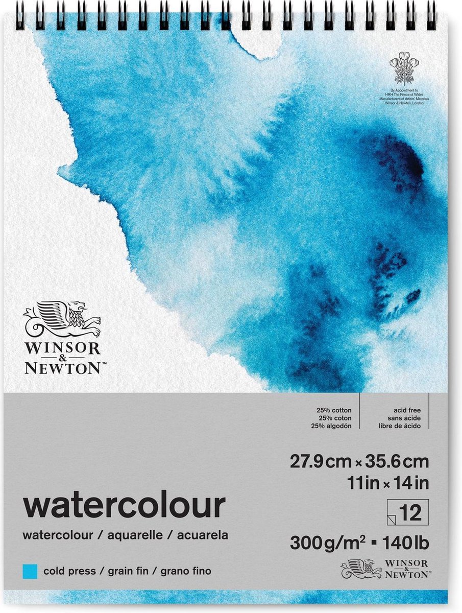 Winsor & Newton Classic Aquarelpapier Grain fin Spiraalblok 300gr 12 vel 25,4x35,6cm