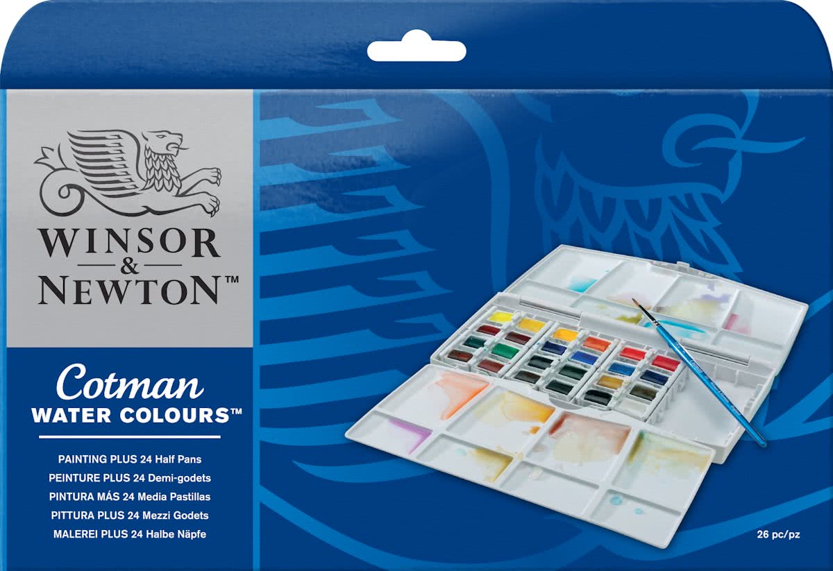 Winsor & Newton Cotman Aquarelverf Painting Plus Set 24 halve napjes