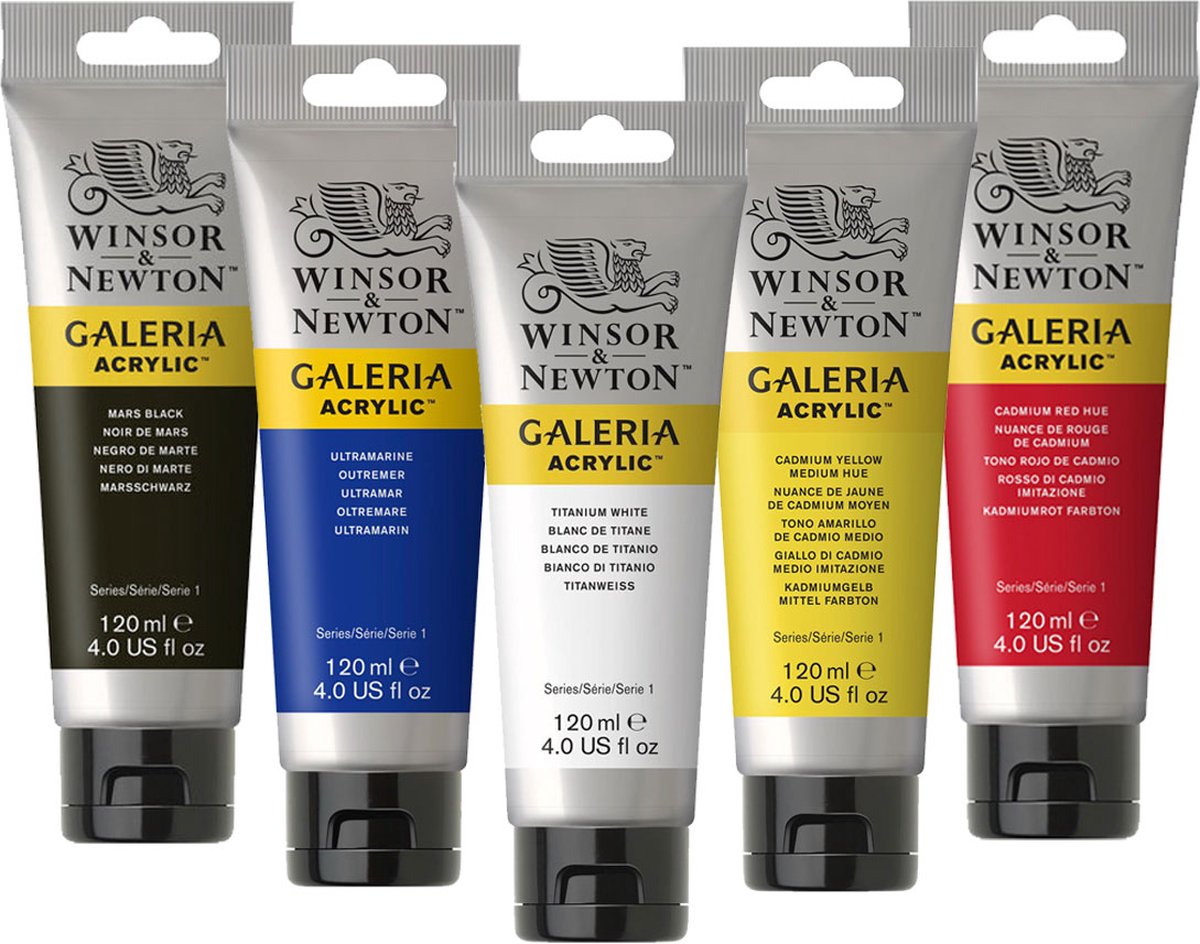 Winsor & Newton Galeria Acrylverf 120ml – Set van 5 basiskleuren - Hoge kwaliteit