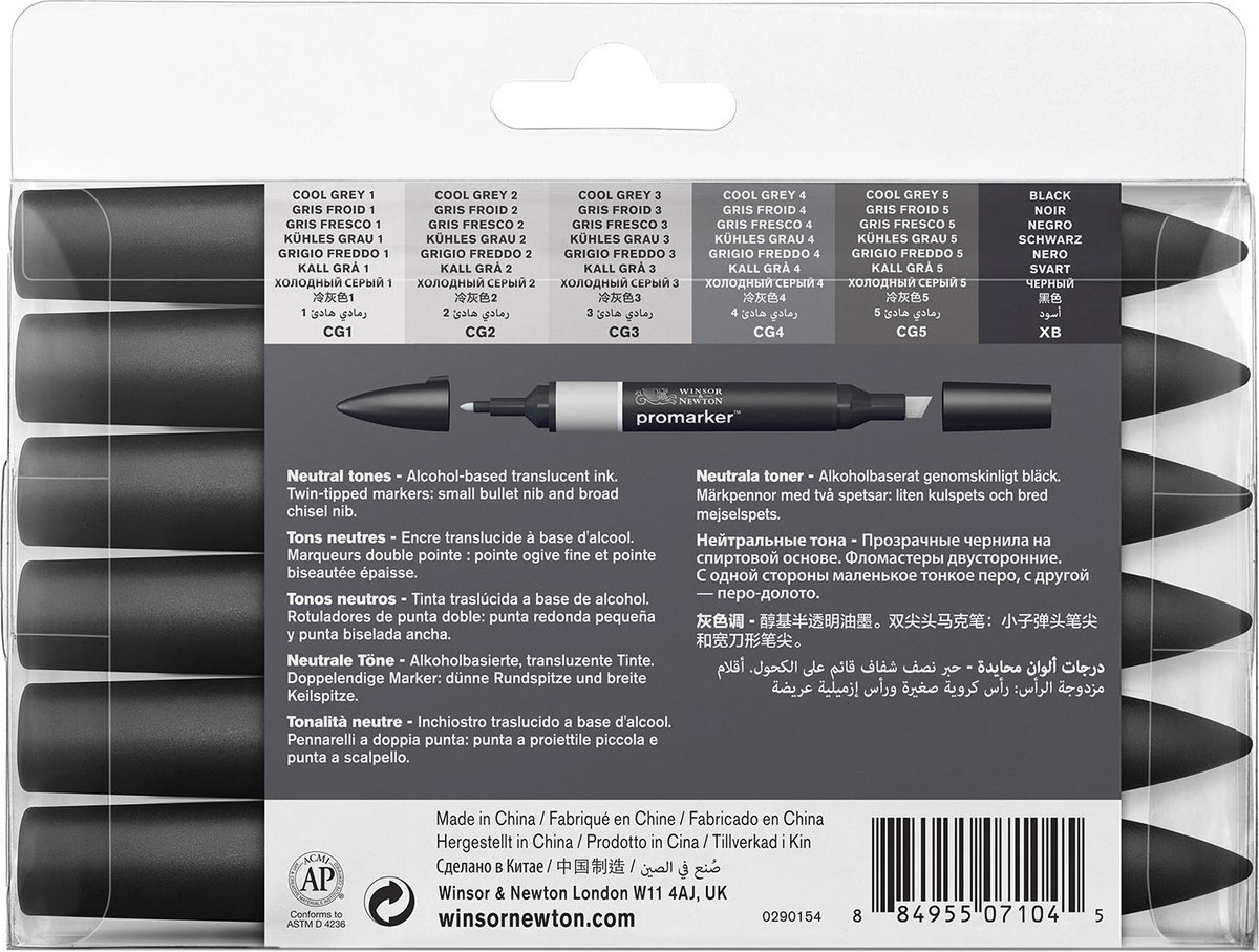 Winsor & Newton Promarker - Stiften set - Neutral Tones - 6 stuks