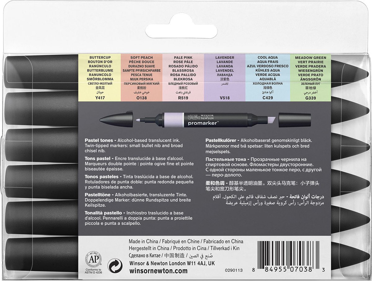 Winsor & Newton Promarker - Stiften set - Pastel Tones - 6 stuks