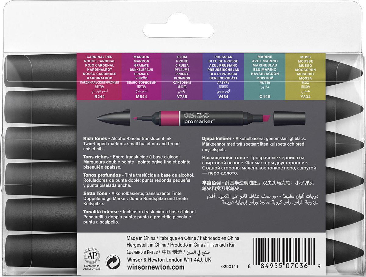 Winsor & Newton Promarker - Stiften set - Rich Tones - 6 stuks