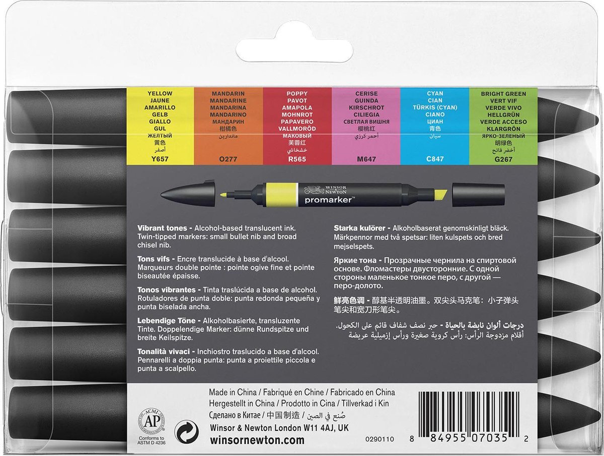 Winsor & Newton Promarker - Stiften set - Vibrant Tones - 6 stuks