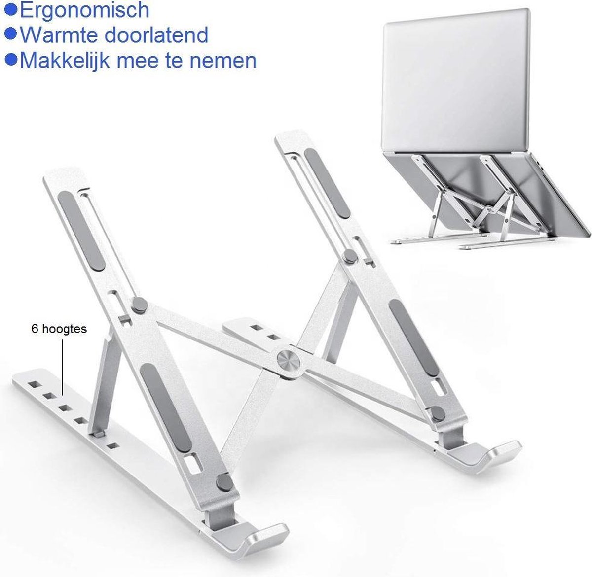 Laptop stand - Warmte doorlatend - 6 Hoogtes - Verstelbaar - Thuis werken - Portable - Ergonomisch