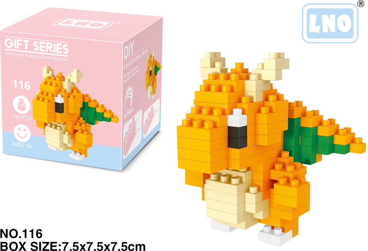 Charizard blocks - Pokemon - 194 Stuks Charmander - Mini Bouwstenen - 3D Puzzel - Nano block