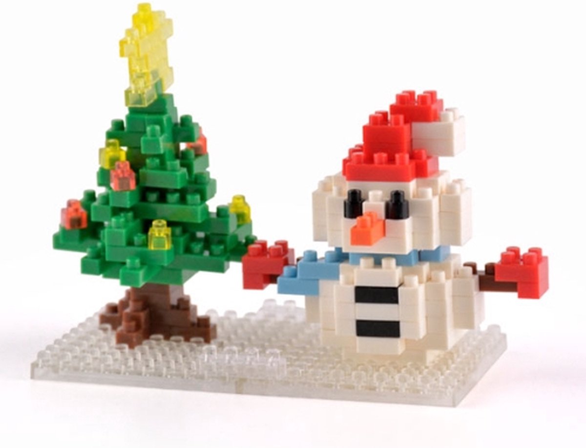 Wise Hawk® Sneeuwpop met Kerstboom nanoblock - Kerst - 150 miniblocks