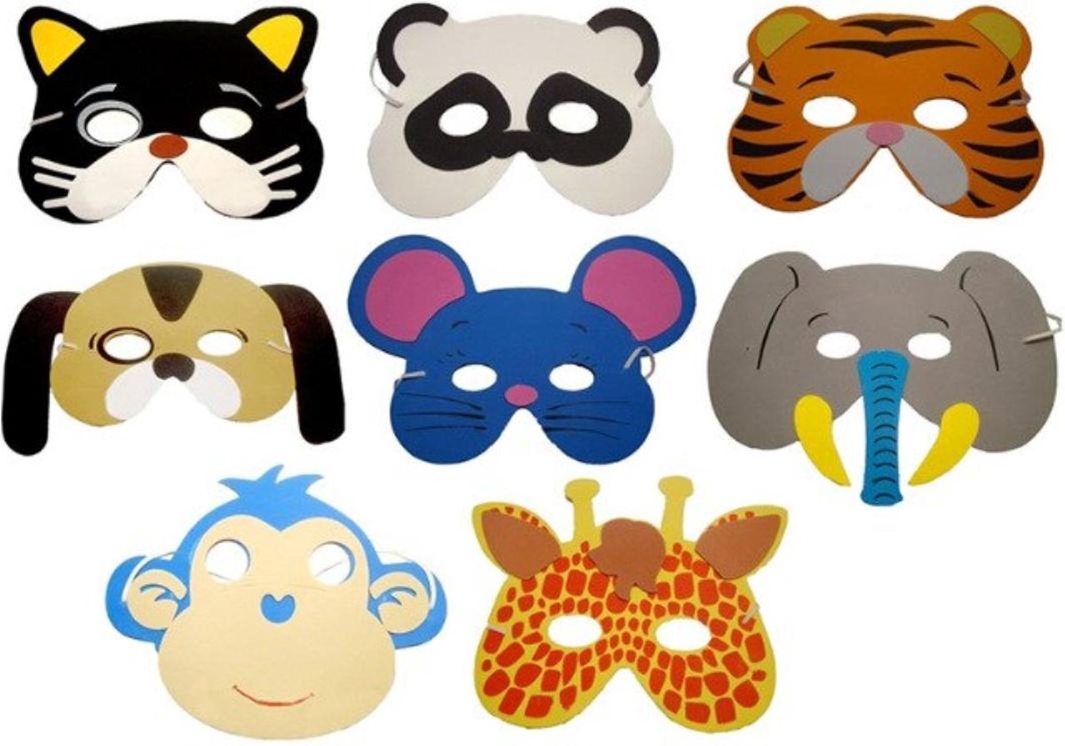 Grappige Dier Maskers voor Kinderen - Feest Maskers Kinderen - Verkleedpartij - Safari Party - Verjaardag - Halloween - 12 Stuks